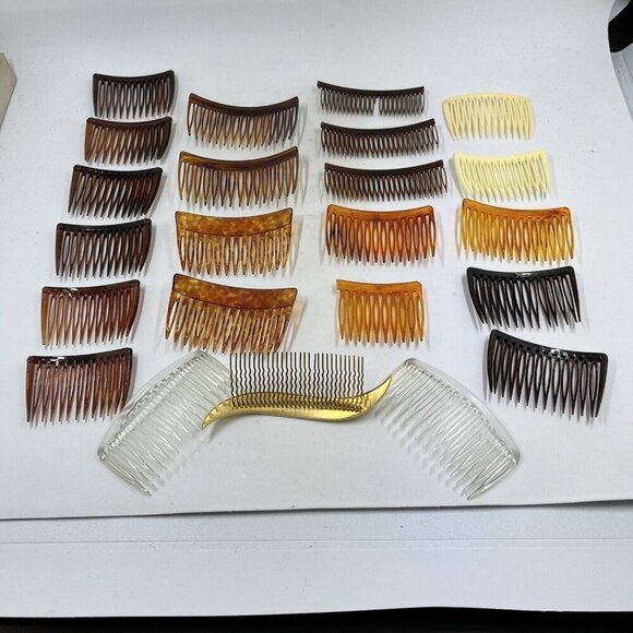 Goody Vintage Hair Combs Set Of 22 Brown White Clear Tortoise 80s Grandma - Picture 9 of 11